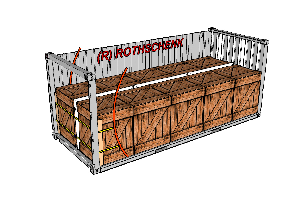 Single tier High wooden crates, 2s lashing Rothschenk individual solutions
