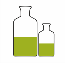 Icon für Getränkeindustrie mit zwei Flaschen halb voll. Rothschenk produziert Ladungssicherung für die Getränkeindustrie.