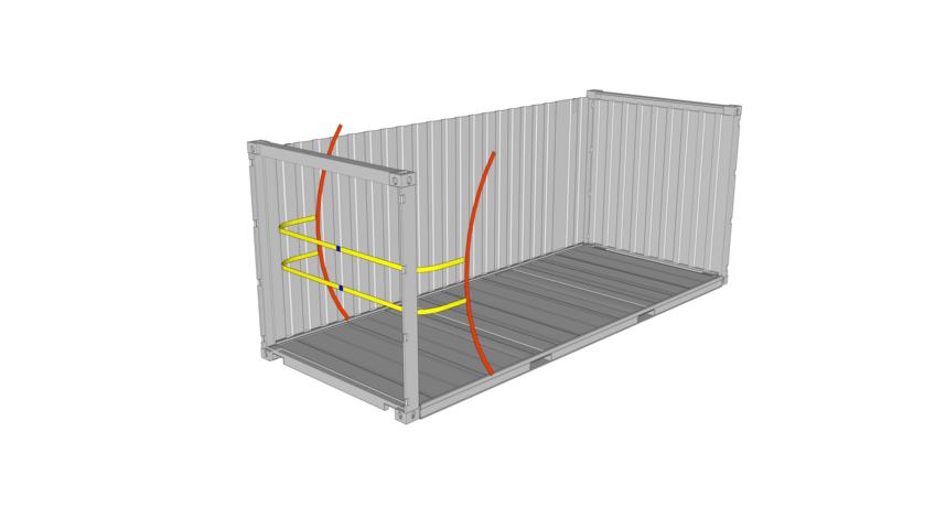 Drawing of a 20 feet container loaded with lashing 2s