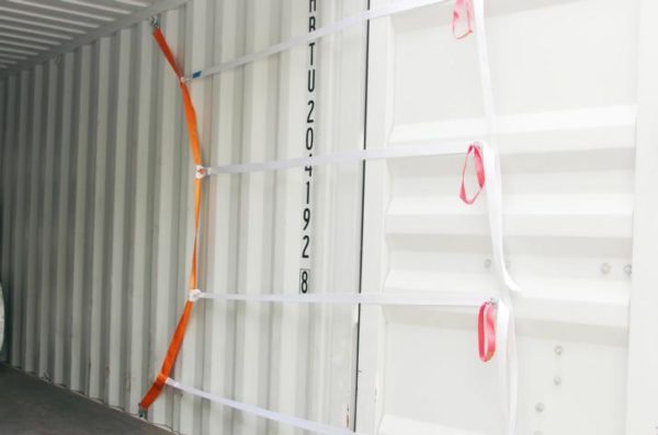 Container Lashing Systems | Red Lash 4-piece webbing secures a container | Load Securing Product Rothschenk