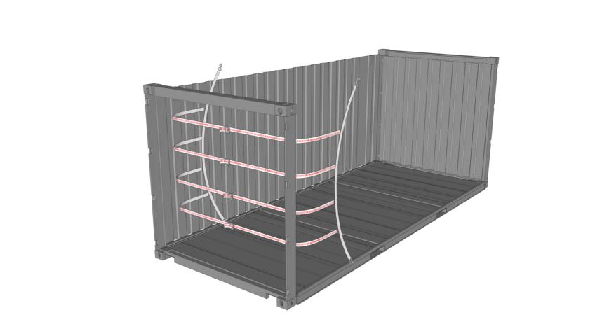Our pre-assembled restraint system SET (2x lashing, 2x belt buckle OWB 4040 DF) is used in container shipments all over the world. The goods are reliably protected against damage in transit due to the rear load securement. The height-adjustable straps allow individual adaptation to different goods, such as barrels, big bags, IBCs or e.g. wooden boxes in all overseas containers (20.40.45 feet). In addition to certification by TÜV Rheinland, our Lashings are compliant to the CTU Code for most loading situations and particularly easy to use.