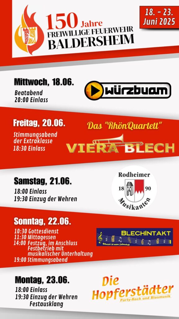 Festprogramm Flyer Feuerwehrfest Baldersheim 2025